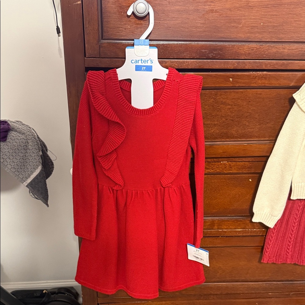Carter's Red Ruffle-Front Knit Dress for Girls